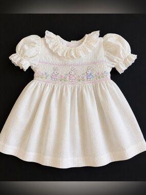 Vintage House of Hatten Smocked Bunny Dress Girls 4T Like New